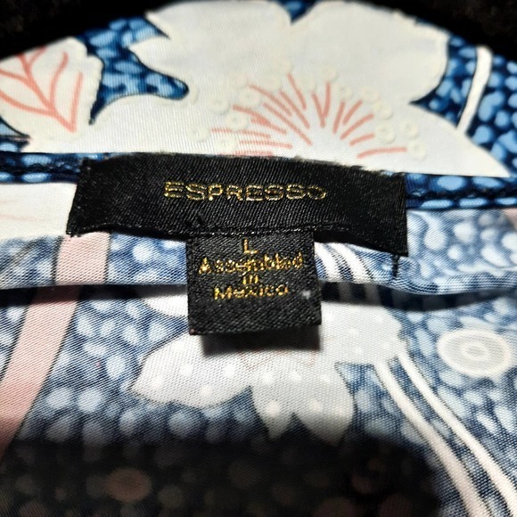 ESPRESSO WOMENS POLYESTER PULLOVER‎ KEYHOLE CAP SLEEVE BLUE WHITE L - Picture 4 of 6